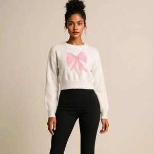 Jessica Simpson Cream Sweater with Pink Bow